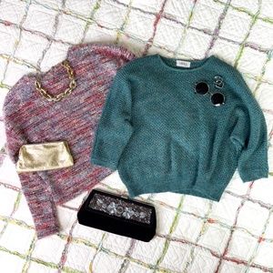 Y2K Mohair Metallic Melange Long Sleeve Dolman Sweater